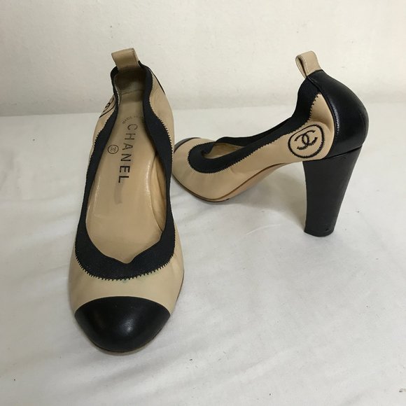 Chanel Spirit Sz 36 Soft Leather 2 Tone Cap Toe Interlocking CC Logo 3..25”Heel - Picture 1 of 16